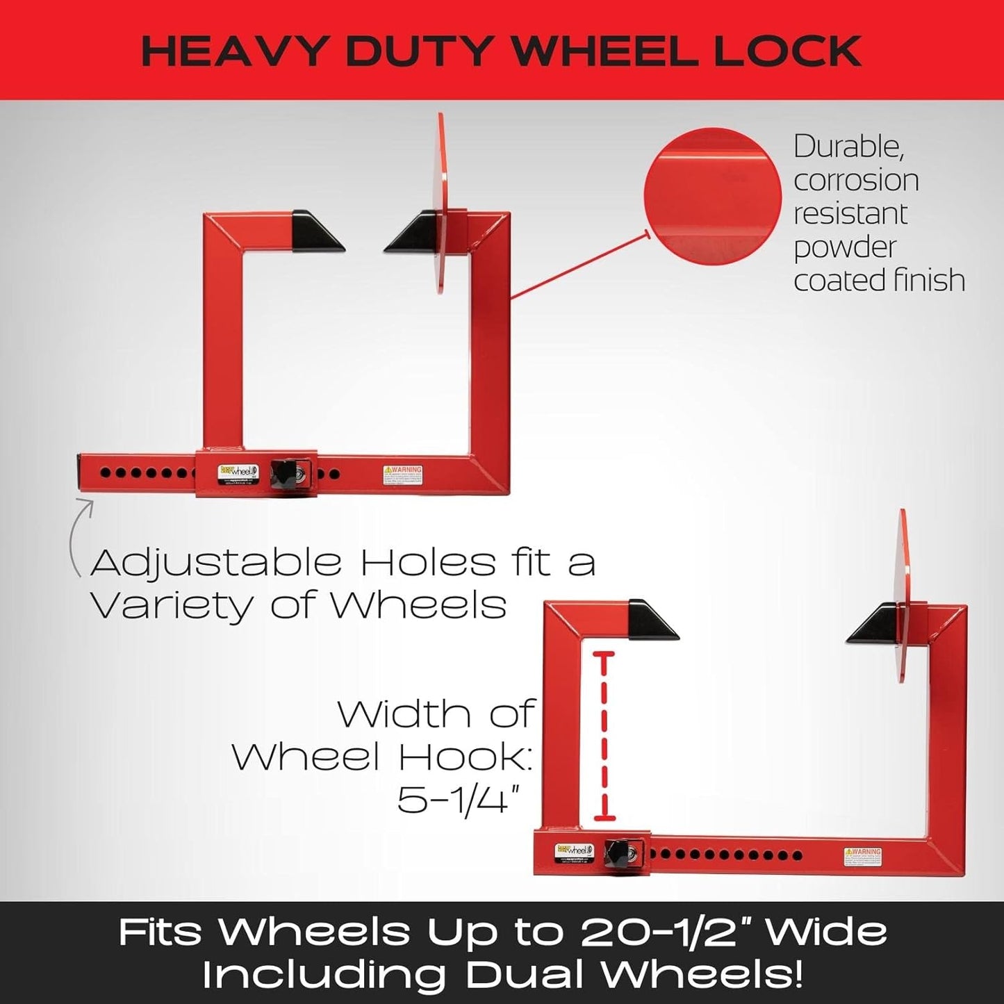 Equipment Lock Heavy Duty Wheel Lock - Powder Coated Steel Car Boot - Trailer Wheel Lock, Anti Theft Tire Boot for Wheels up to 20-1/2" Wide (Keyed Differently)