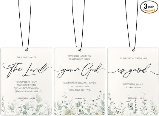 Green Eucalyptus Christian Car Air Freshener, Botanical Bible Verses Air Freshener Hanging 3 Pcs for Cars Closet Drawer or Books, Religious Christian God Car Accessories Mirror Decor for Women