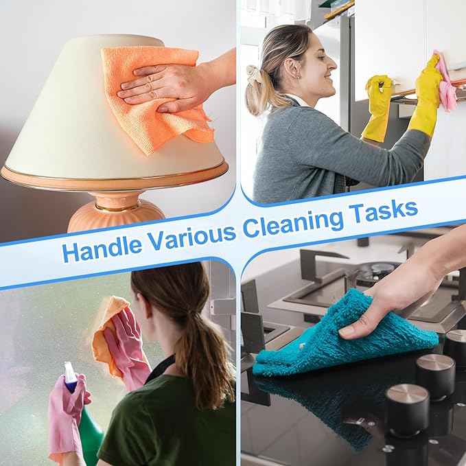 HARFINGTON 6 Pack Microfiber Cleaning Cloth, 24" x 12" Multi-Functional Cleaning Towels Reusable Absorbent Rags for Car Wash Kitchen Household Window Clean, Brown