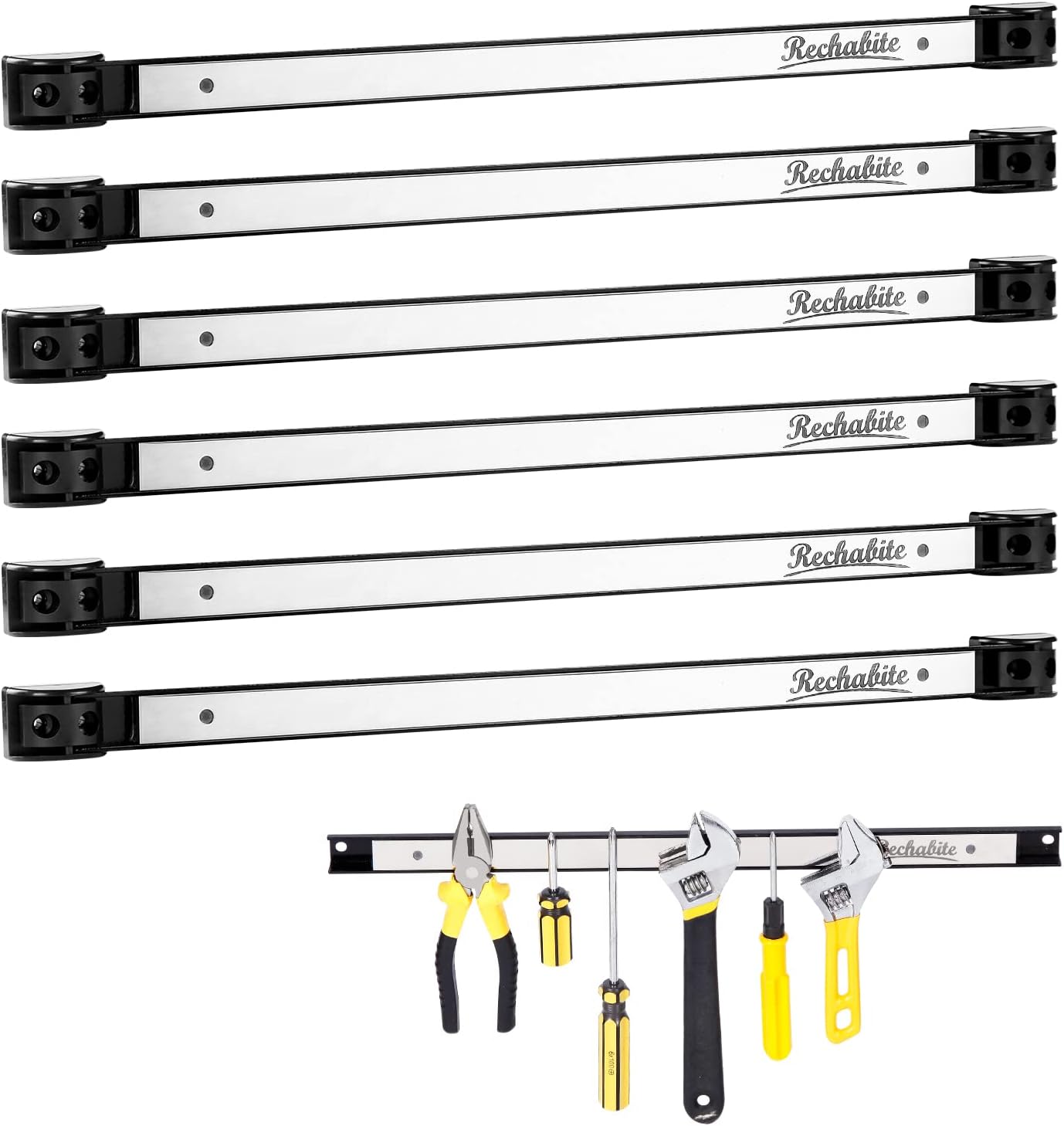 6 Pieces 18" Magnetic Tool Holder Strip, Stainless Steel Surface Tool Magnet Bar, Metal Tool Organizer Rack for Garage Organization, Easy To Install in Workshop, Mounting Screws Included