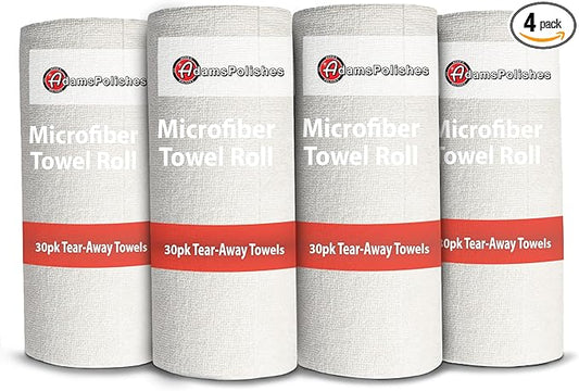 Adam's Polishes Microfiber Towel Roll - 120 Tear-Away Reusable All Purpose Towels (4-Pack, 30 Sheets Per Roll) - 12 x 12 Soft All Purpose Shop Microfiber Cleaning Cloths