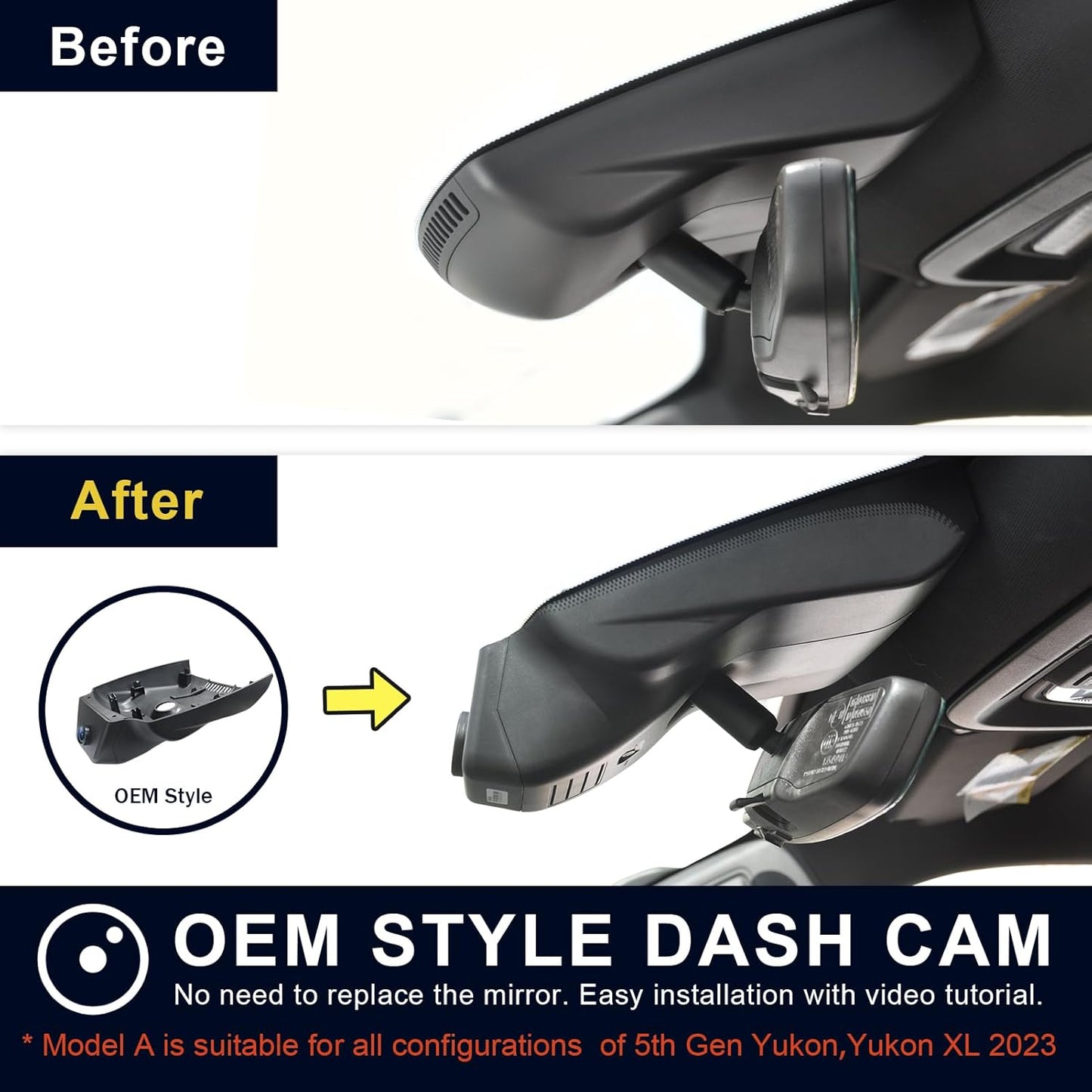 Front 4K & Rear 1080P Dash Cam Custom fit for GMC Yukon, Yukon XL 2023 2024 2025(Model A), SLE SLT AT4 Denali Denali Ultimate, Integrated OEM Look, UHD 2160P Video, G-Sensor, 128GB Card