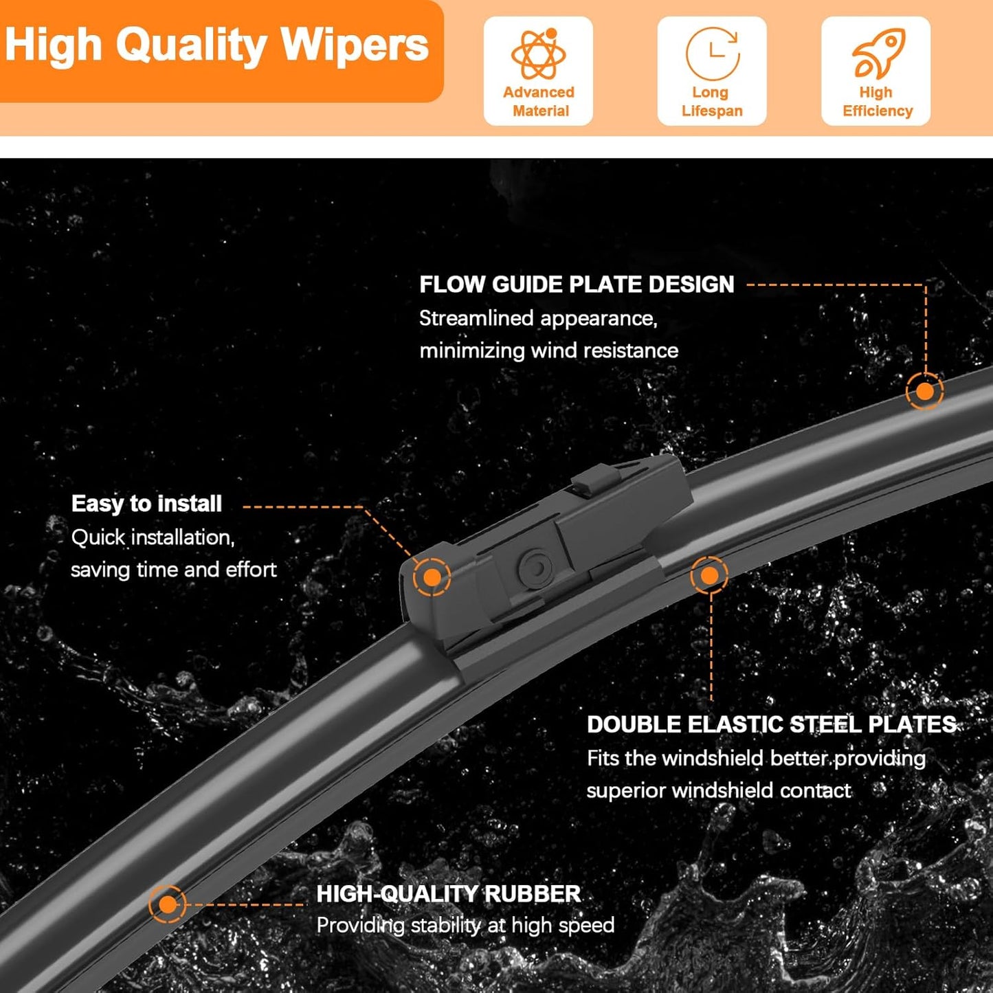 HULADAED® 26'' 22'' 11'' Windshield Wipers Replacement for Ford Explorer 2023-2011,Silicone Front Rear Wiper blades for MY Car-All Weather & Quiet(3 PACK)