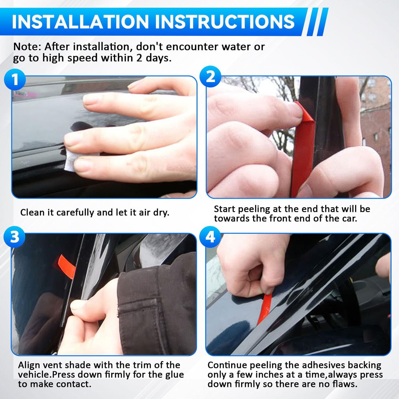 4pcs Window Visors Compatible with 2015-2019 Hyundai Sonata Front+Rear Smoke Tint Sun/Rain Guard Outside Mount Tape-On Vent 2016 2017 2018