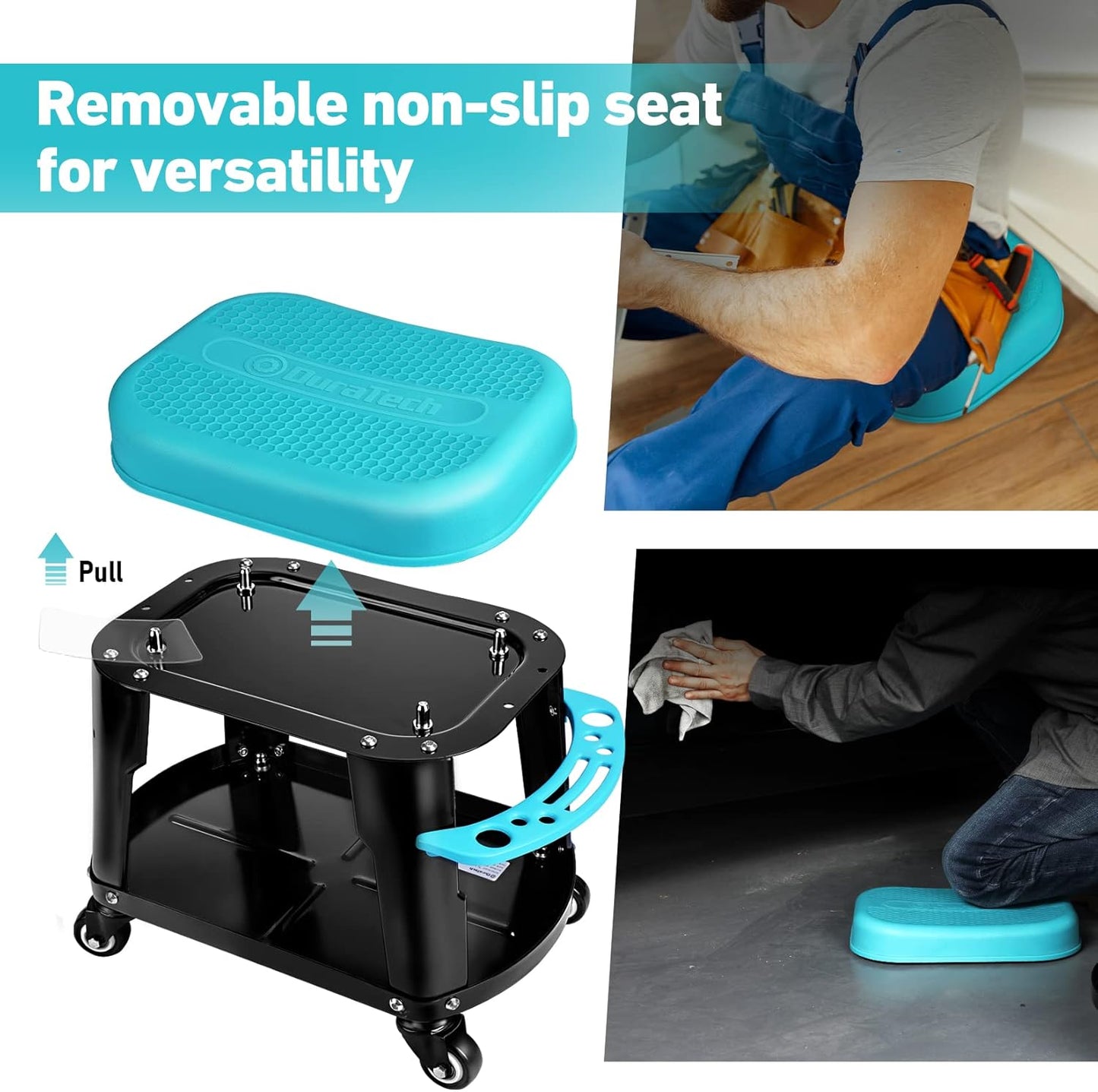 DURATECH Rolling Mechanic Stool, Shop Stools with 2 Inch Swivel Wheels, Heavy Duty Garage Creeper Seat with Tool Tray, 300 Lbs Loading Capacity(Tools Not Included)