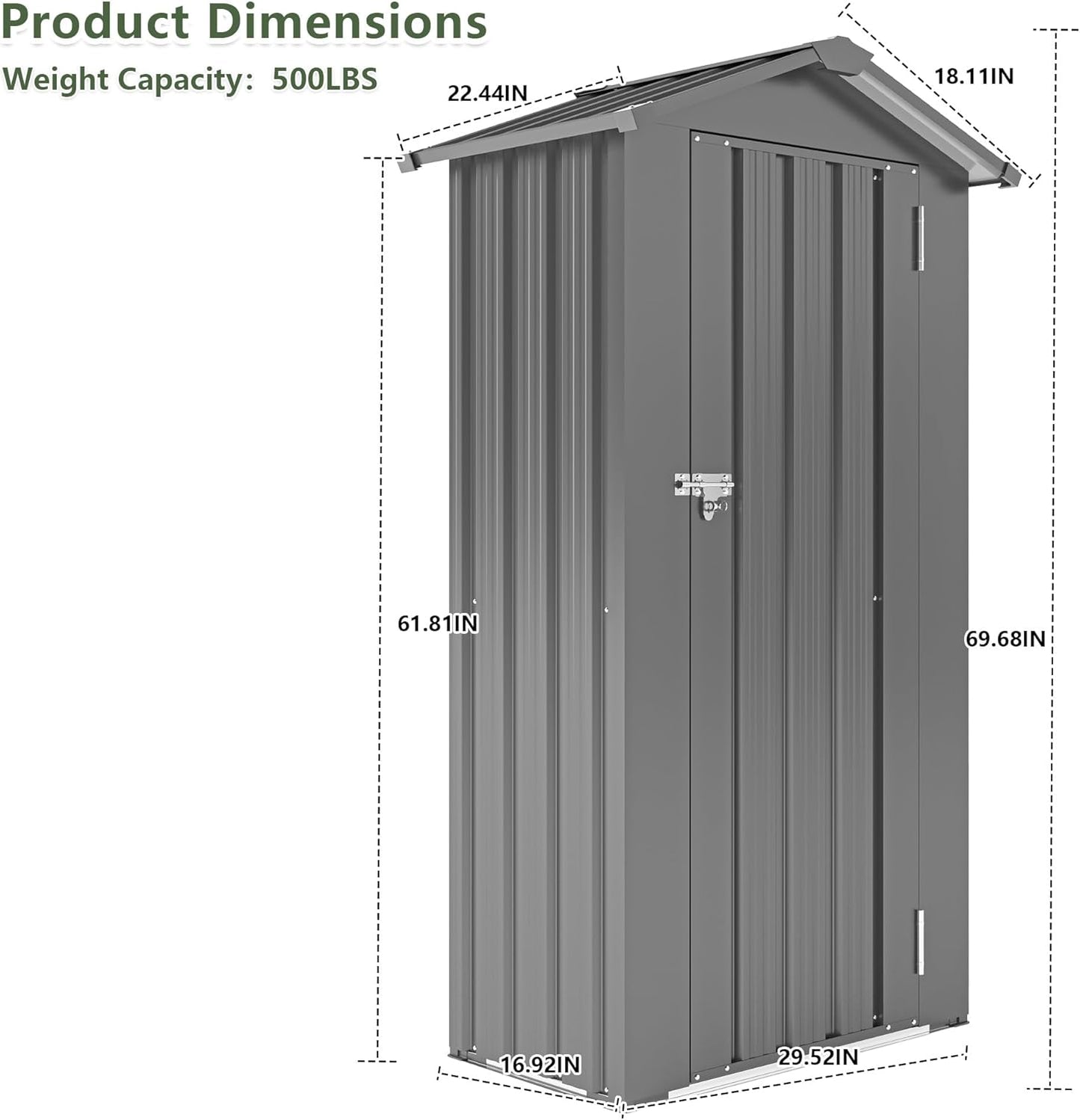 Outdoor Metal Storage Shed, Waterproof Garden Tool Shed with Lock, Galvanized Steel Utility Cabinet, Weather-Resistant Storage Locker for Backyard, Patio, Garage Tools Organization (Black)