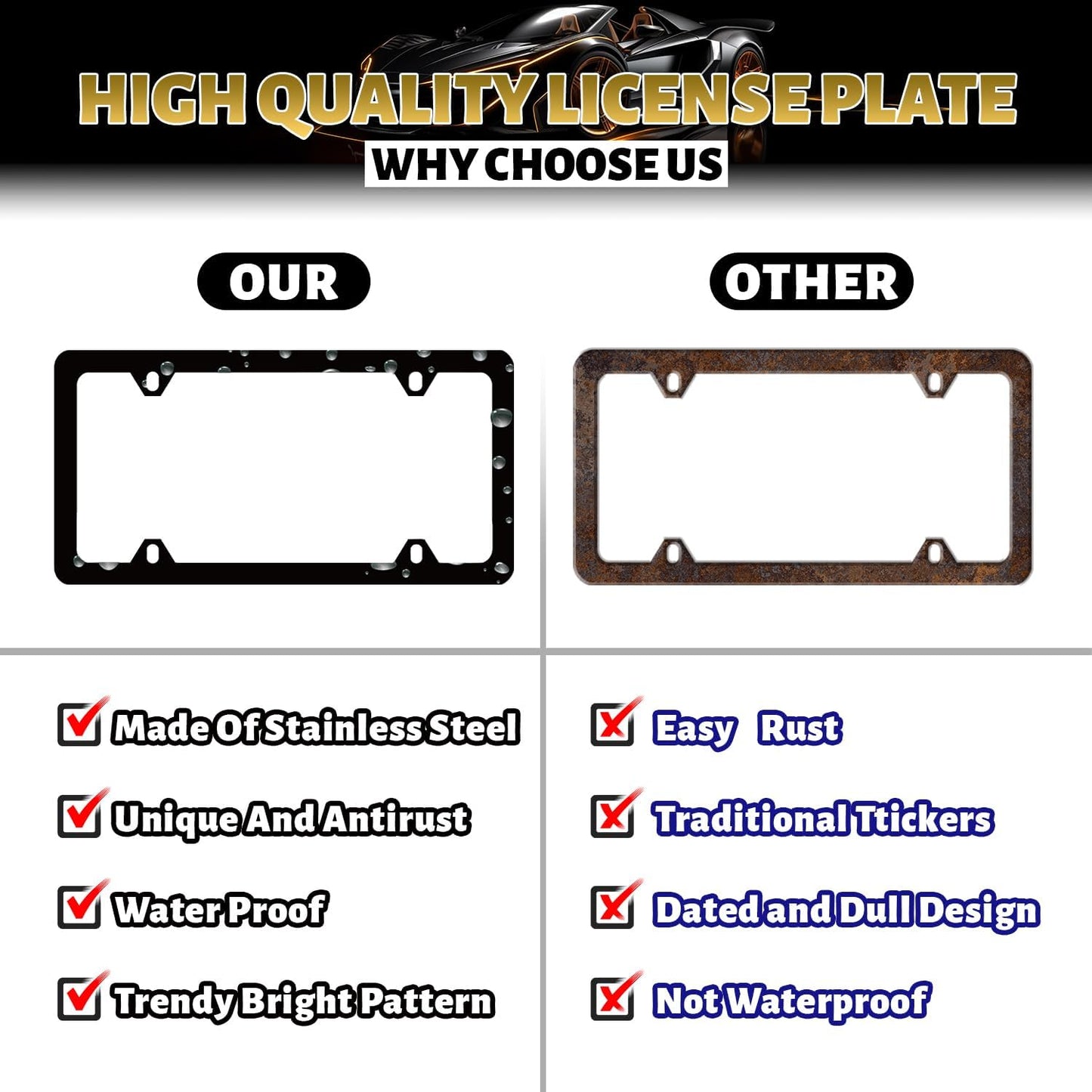 Black and White Paisley License Plate Frame Boho License Plate Holder Stainless Steel Funny Design with 4 Holes and Screws 12.3" x 6.3"