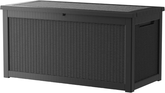 320 Gallon Resin Deck Box, Waterproof Outdoor Storage Bin for Patio Furniture, Pool Accessories, and Garden Tools, Lockable & UV-Resistant, Black