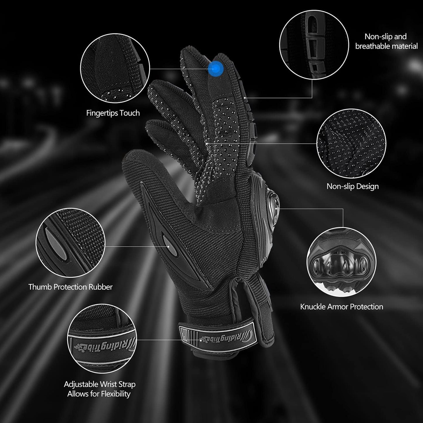 Motorcycle Gloves for Men and Women Full Finger Touchscreen Mountain Dirt Bike Gloves for Powersports BMX ATV MTB Driving Motocross Cycling Gloves(XL, Black)