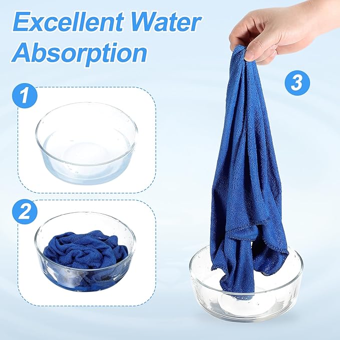 HARFINGTON 4 Pack Microfiber Cleaning Cloth, 12" x 12" Multi-Functional Cleaning Towels Reusable Absorbent Rags with Hook for Car Wash Kitchen Household Window Clean, Sapphire Blue