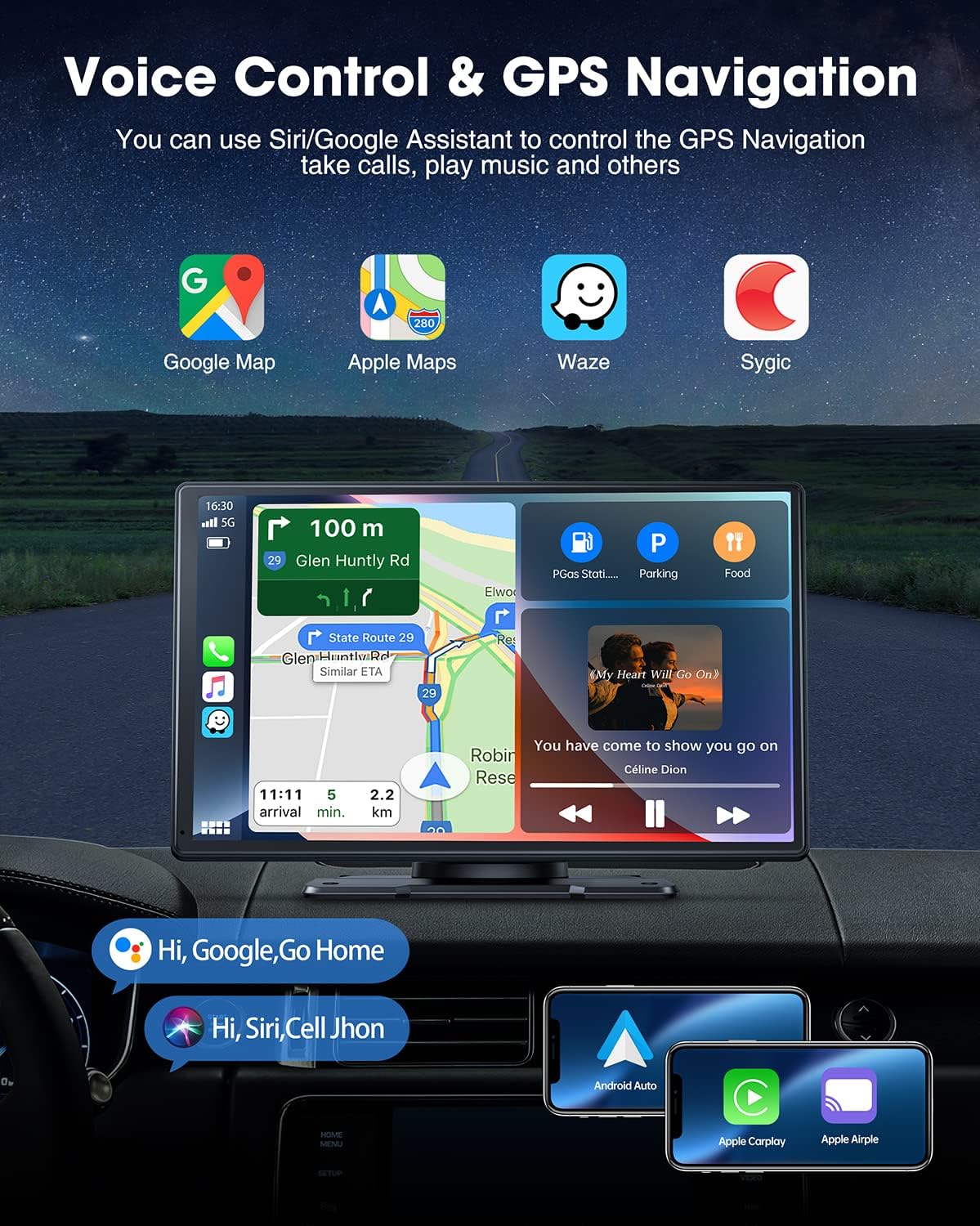 9-Inch Wireless Car Stereo with Carplay, Backup Camera, GPS Navigation, Android Auto - by LAMTTO