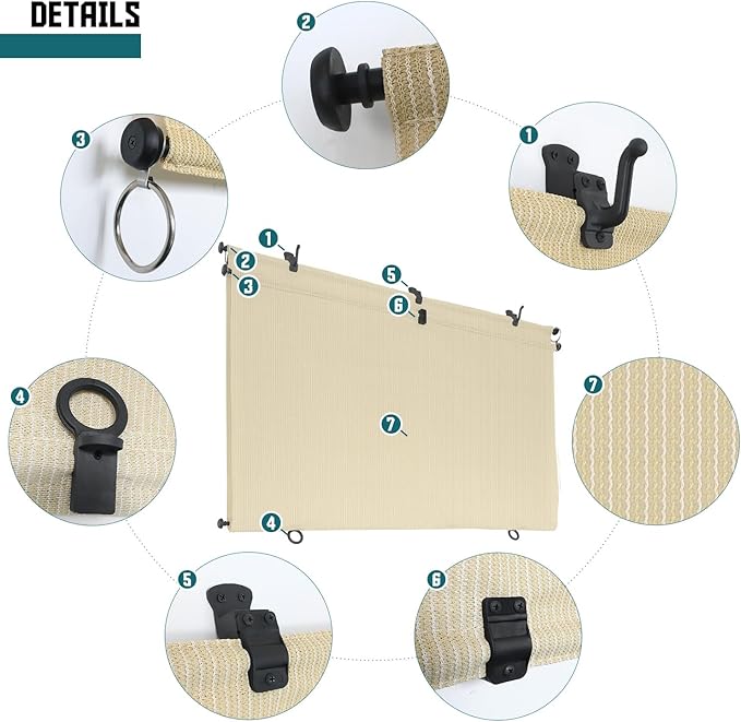 Bynbbur 5'W x 7.5'H Outdoor Patio Shades Foldable Roller Blinds, 220 GSM Sun Shade Roll Up Porch Screens Exterior Shade Cloth for Deck Pergola Backyard, Beige