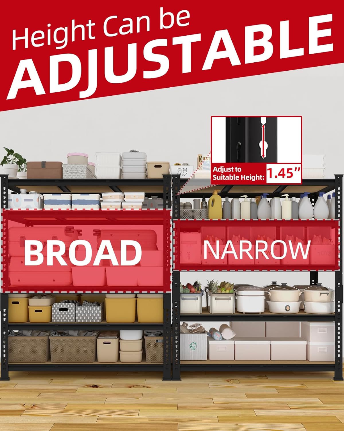 PrimeZone Heavy Duty Garage Storage Shelves - 48" W X 24" D X 72" H Adjustable Metal Shelving Unit, 5 Tier Industrial Shelves for Storage Standing Utility Rack for Warehouse, Basement, Black, 2 Pack