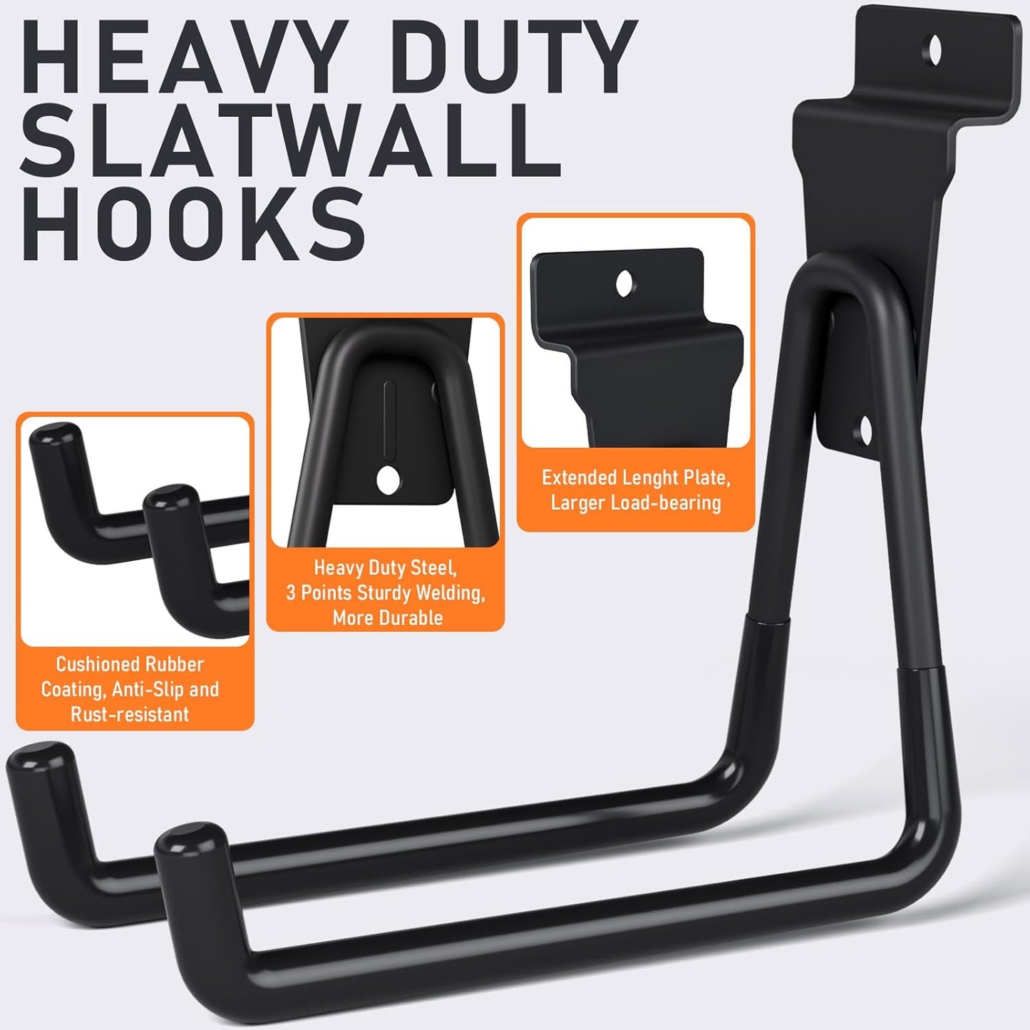 INCLY 36 Pack Heavy Duty Slatwall Hooks, Black Garage Slatwall Panel Accessories Utility Hooks, Slat Wall Hanging Hooks and Hangers for Garages, Sheds, Basements