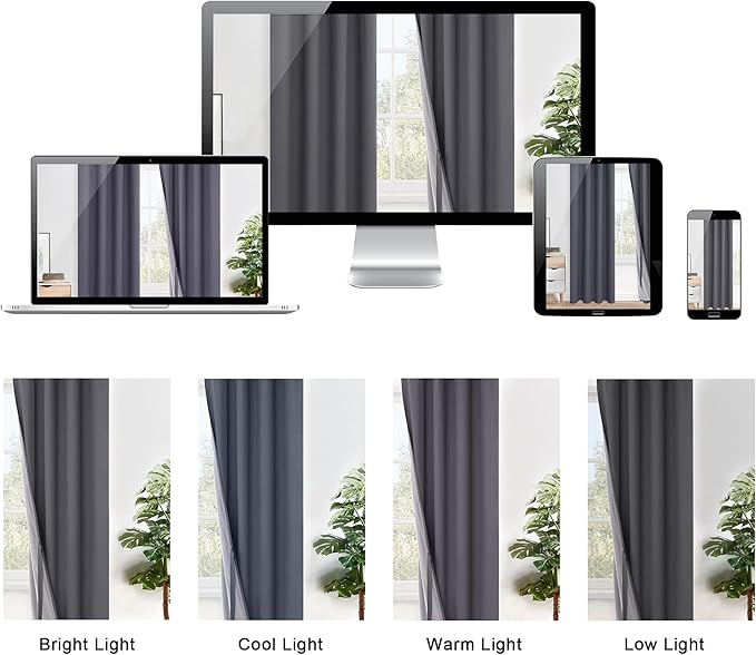 XWZO 100% Blackout Curtains 54 Inches Long with Tiebacks- Privacy Protection & Noise Blocking Window Draperies Grommet Top with Black Liner for Bedroom/Living Room, Dark Grey, W52 x L54, Set of 2