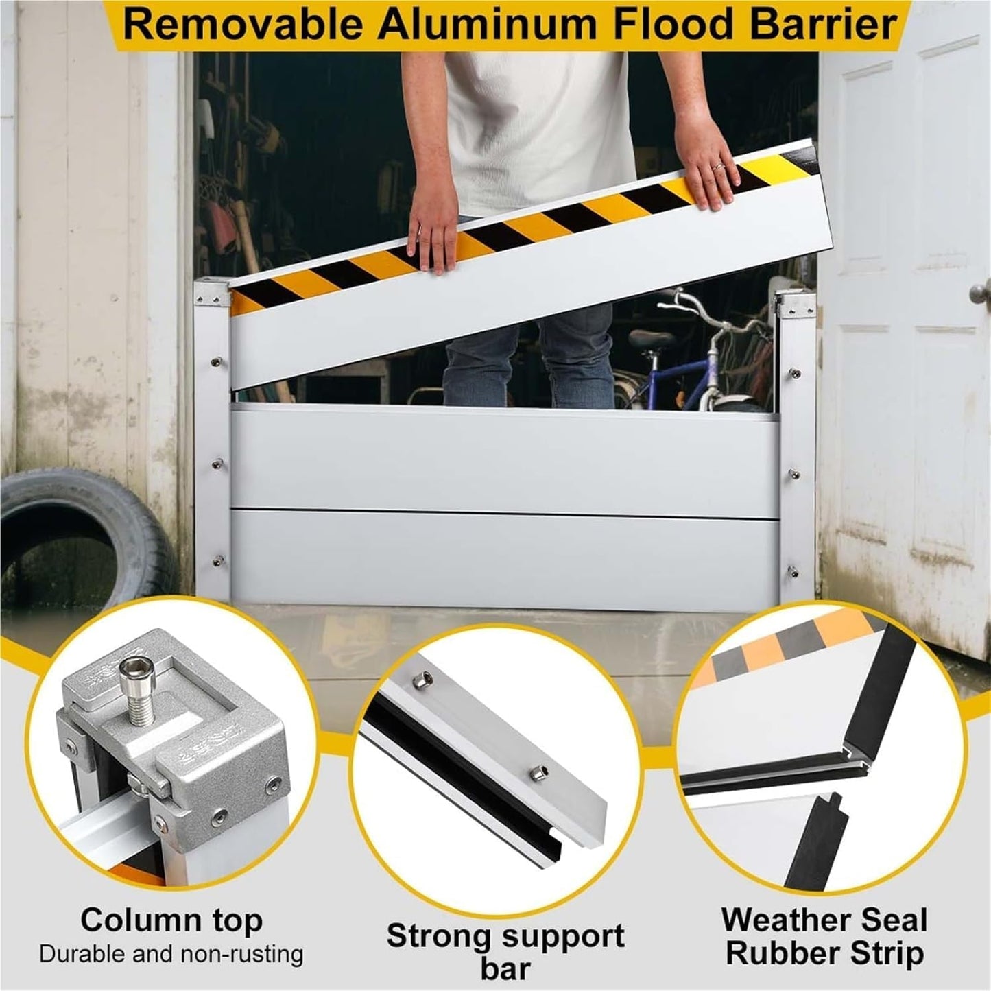 Reusable Heavy Duty Aluminum Flood Barriers for Home Exterior, Flood Protection Barriers Water Barrier Door Quick Detachable Garage Doors Detachable Mobile Rain Water Baffle ( H 39.4 inch L 15FT)