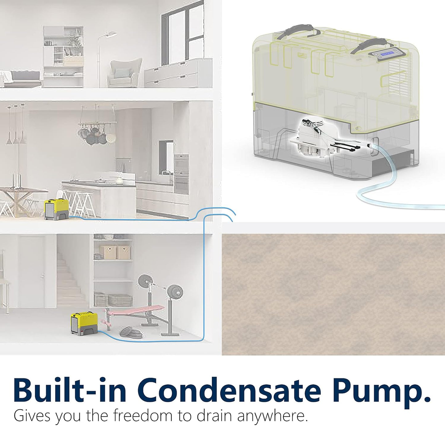 ALORAIR 180PPD Commercial Dehumidifier for Crawl Space & Basement, Wi-Fi APP Controls with Pump, Capacity up to 85 PPD at AHAM Condition, for Large Space, Job Sites, Yellow