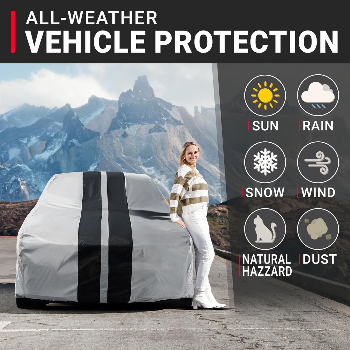 iCarCover Custom Car Cover for Chevy El Camino (1968-1972) Waterproof All Weather Rain Snow UV Sun Protector Full Exterior Indoor Outdoor Car Cover (Stripe - Gray/Black)
