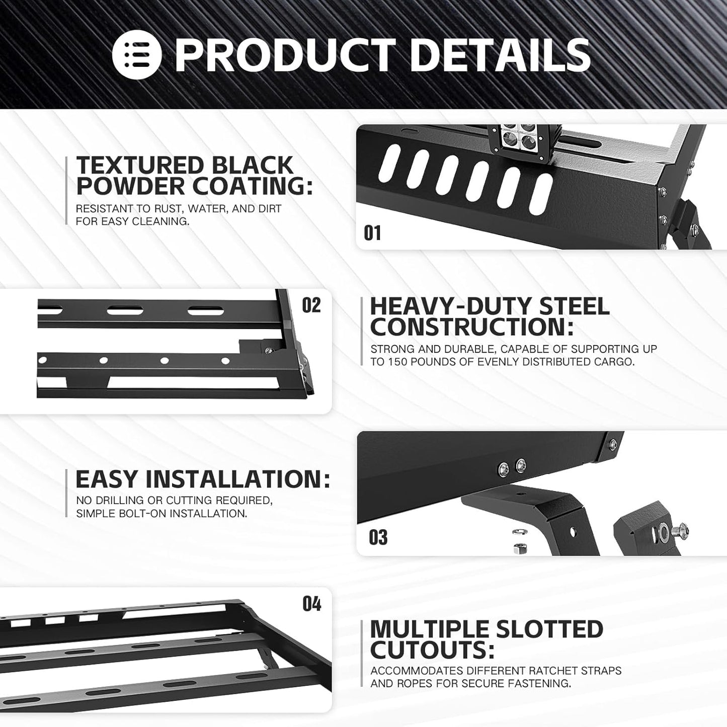 Roof Rack Cargo Basket with 4 PCS LED Light Bar Compatible with 2007-2024 Jeep Wrangler JK JL Unlimited & Gladiator JT 4 Doors Hardtop Model, JKU JLU Luggage Storage Carrier Rooftop Racks