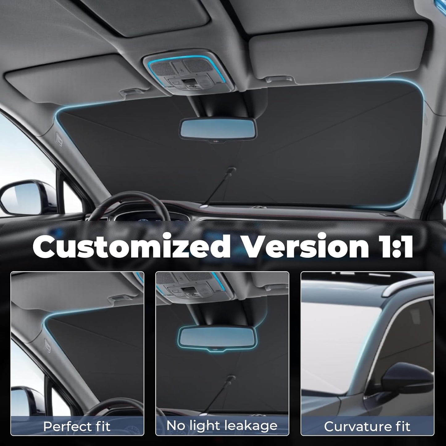 Windshield Sun Shade Umbrella: Custom Fit for 2018-2024 Nissan Kicks S/SV/SR (P15D) - Double Thickened Foldable Sunshade, Superior UV & Heat Protection, Keeps Subcompact Crossover SUV Cool