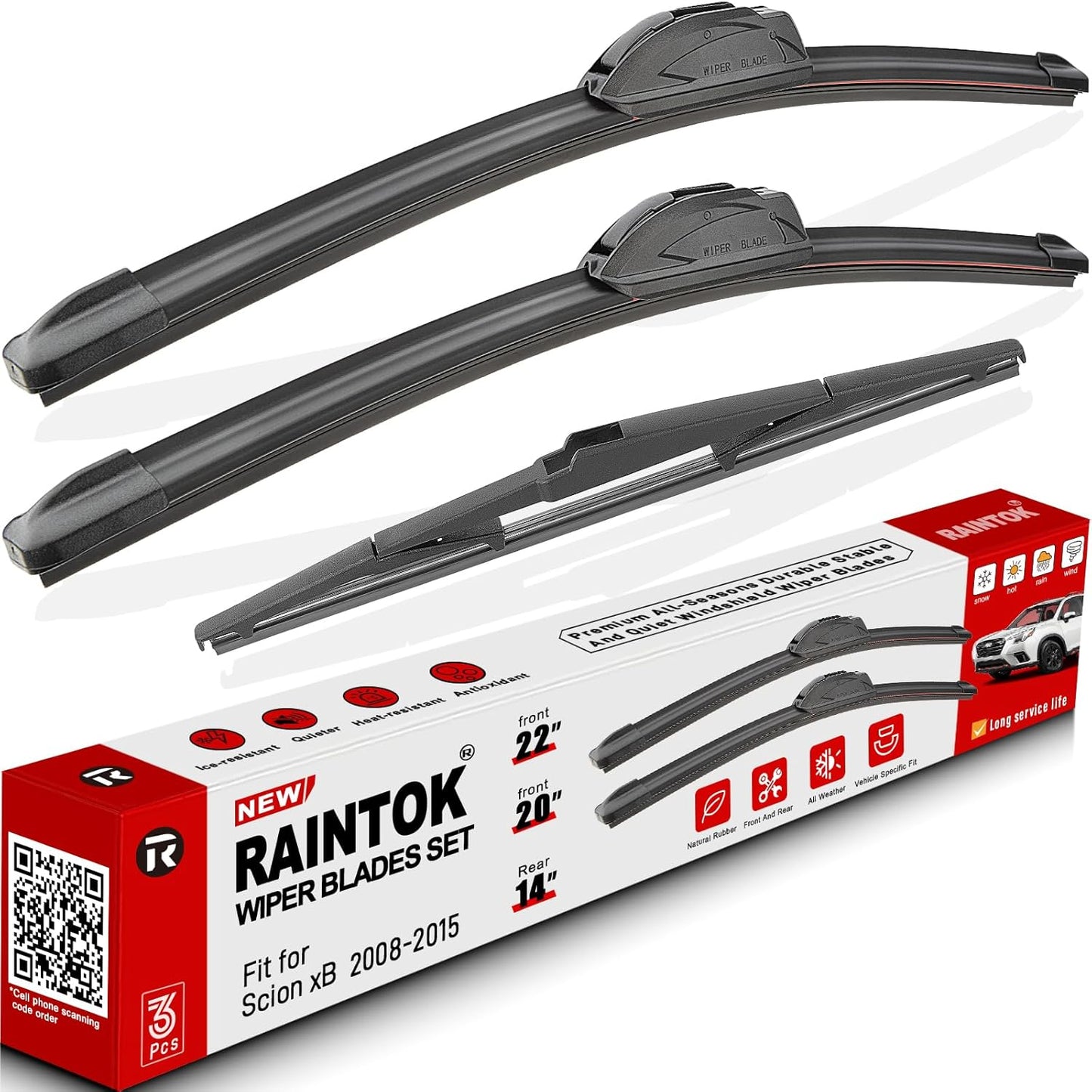 Windshield Wiper Blades Replacement for Scion xB 2008 2009 2010 2011 2012 2013 2014 2015 Original Factory Quality Front Rear Wipers Blade Set for My Car - 22" 20" 14" (Pack of 3)