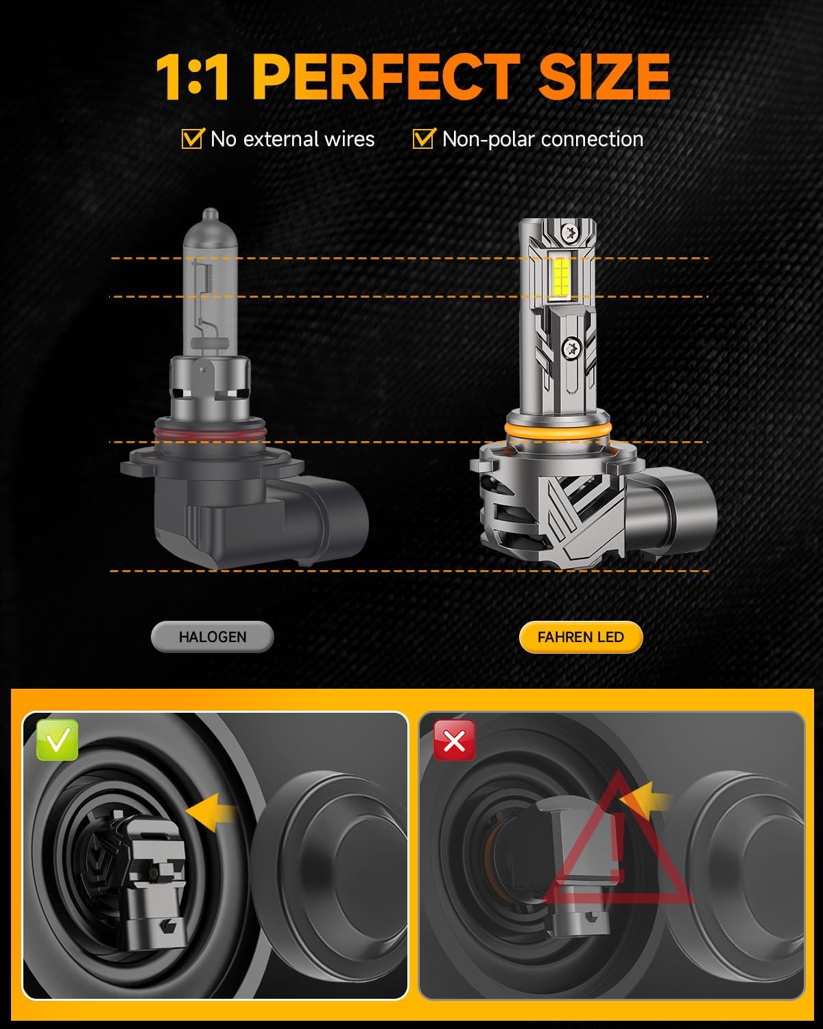FAHREN 9012/HIR2 Bulb, 𝟓𝟎𝟎𝟎𝟎𝐋𝐌 𝟏𝟎𝐗 Light Bulbs, 6500K Cool White 1:1 Mini Size with Cooling Fan, 60000 Hours Lifespan 9012 Bulb, IP68 No Adapter Needed Plug And Play, Pack of 2