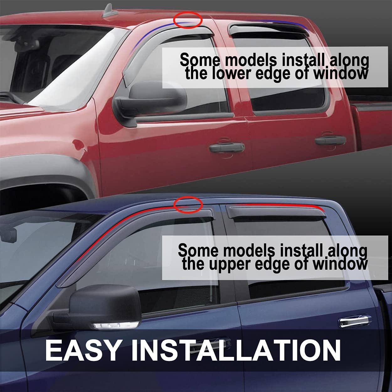 Side Window Wind Deflector, 4pcs Out-Channel Tape-On Nice Rain Guards Set, Window Visor fit for 2002-2010 Ford Explorer & Mercury Mountaineer, 2003-2005 Lincoln Aviator 94819