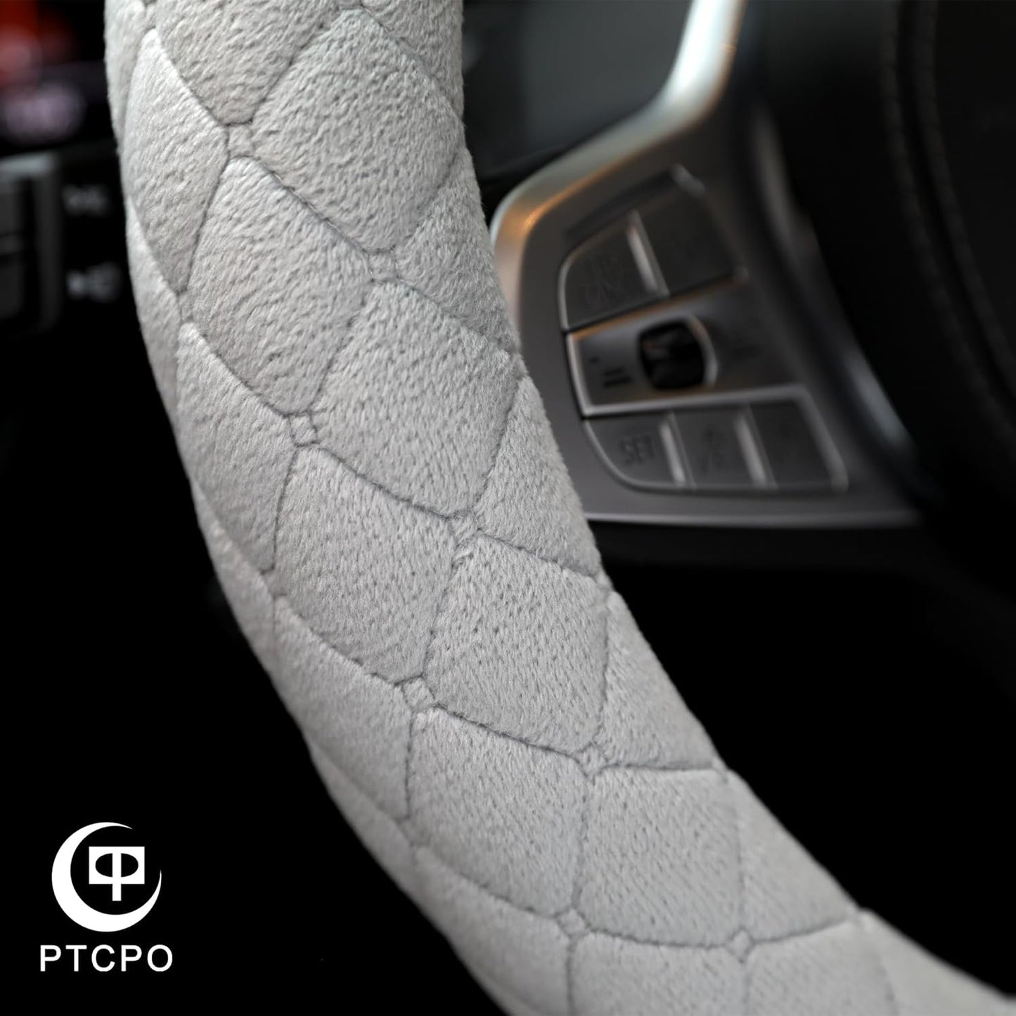 Soft Car Steering Wheel Cover for Sedan, SUV, Warm Luxury Velvet, Odorless, Universal, Anti Slip, Summer Winter, Gray, D Shape(Flat Bottom)