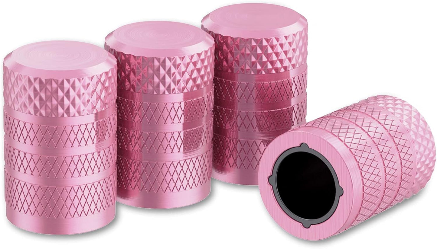 CKAuto Tire Valve Stem Caps, Pink, 4 pcs/Pack, Anodized Aluminum Tire Valve Cap Set, Corrosion Resistant, Universal Stem Covers for Cars Trucks Motorcycles SUVs and Bikes