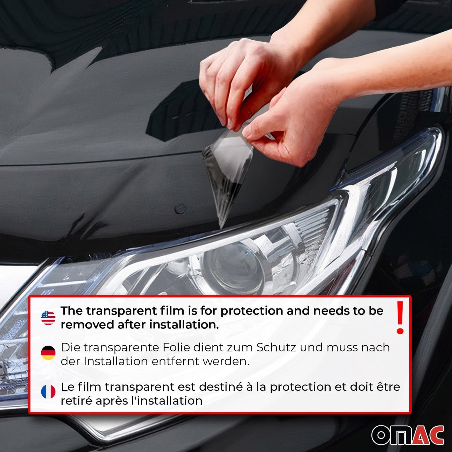 OMAC Front Bug Shield Hood Deflector for Mercedes Sprinter W907 910 2019-2025, 3 Pcs, All Weather, Black