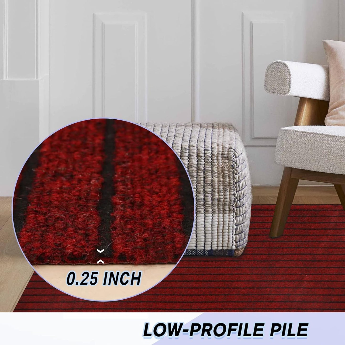Custom Size Backed Non-Slip Area Rugs Runner, Easy Clean, Waterproof Runner Rugs for Hallway Entryway, Kitchen, Laundry, 2FT x 34FT, Red Stripe