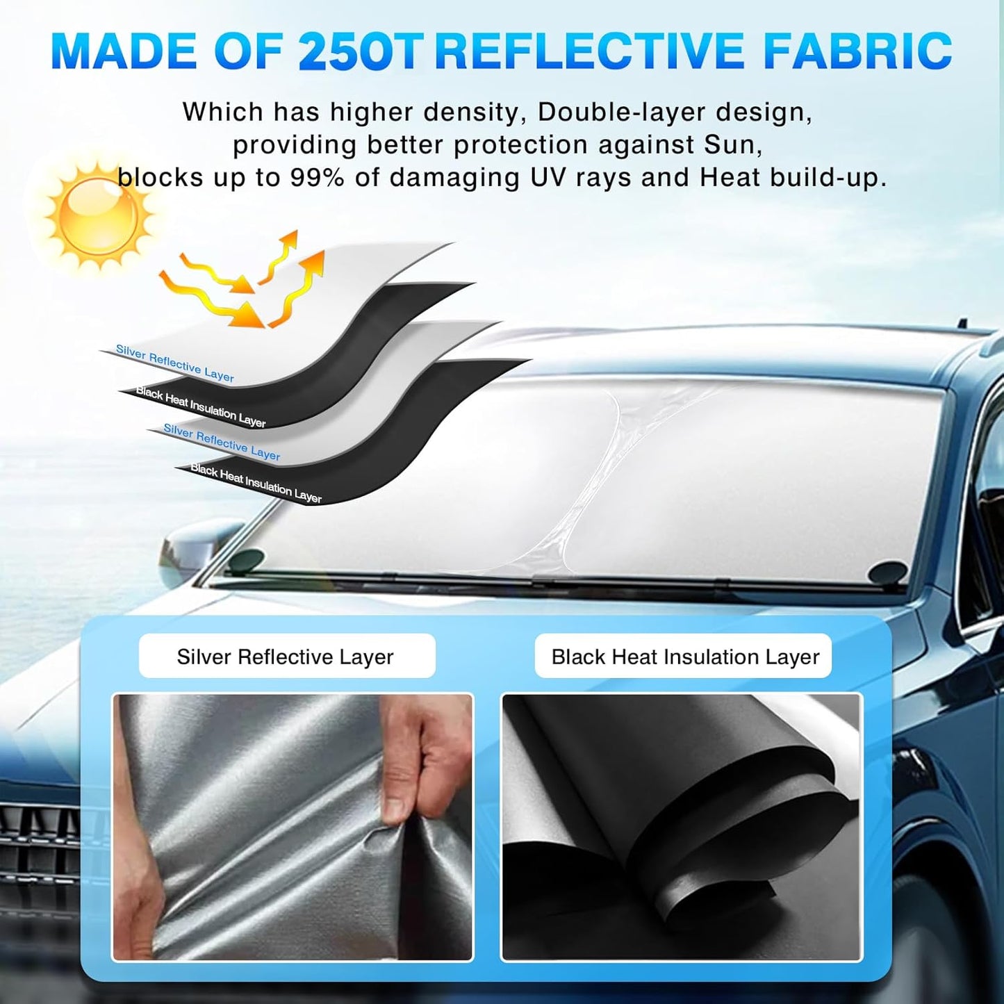 KUST Windshield Sun Shade for 2017-2024 2025 Cadillac XT5 Accessories Window Shade Foldable Sunshade Protector Blocks UV Rays Keep Your Car Cooler