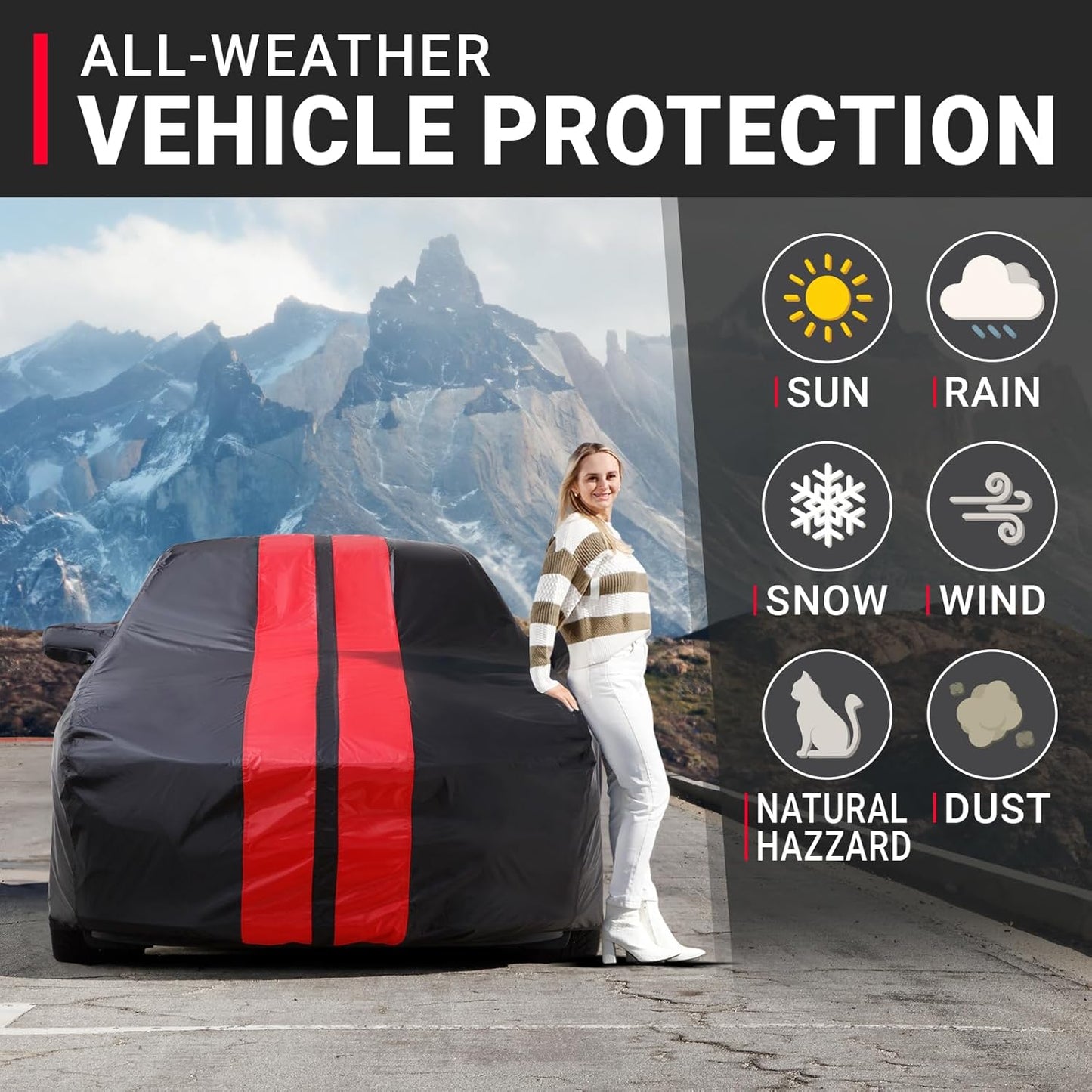 iCarCover Custom Car Cover for Chevy Corsica (1987-1996) Waterproof All Weather Rain Snow UV Sun Protector Full Exterior Indoor Outdoor Car Cover (Stripe - Black/Red)