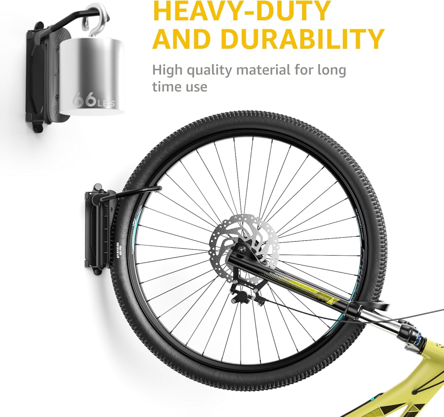 monTEK Swivel Bike Wall Mount, Bike Hangers for Garage, Space-Saving Vertical Bike Rack, Sturdy Bike Storage Rack Holds Up to 66lbs, Easy to Install, 2 Pack