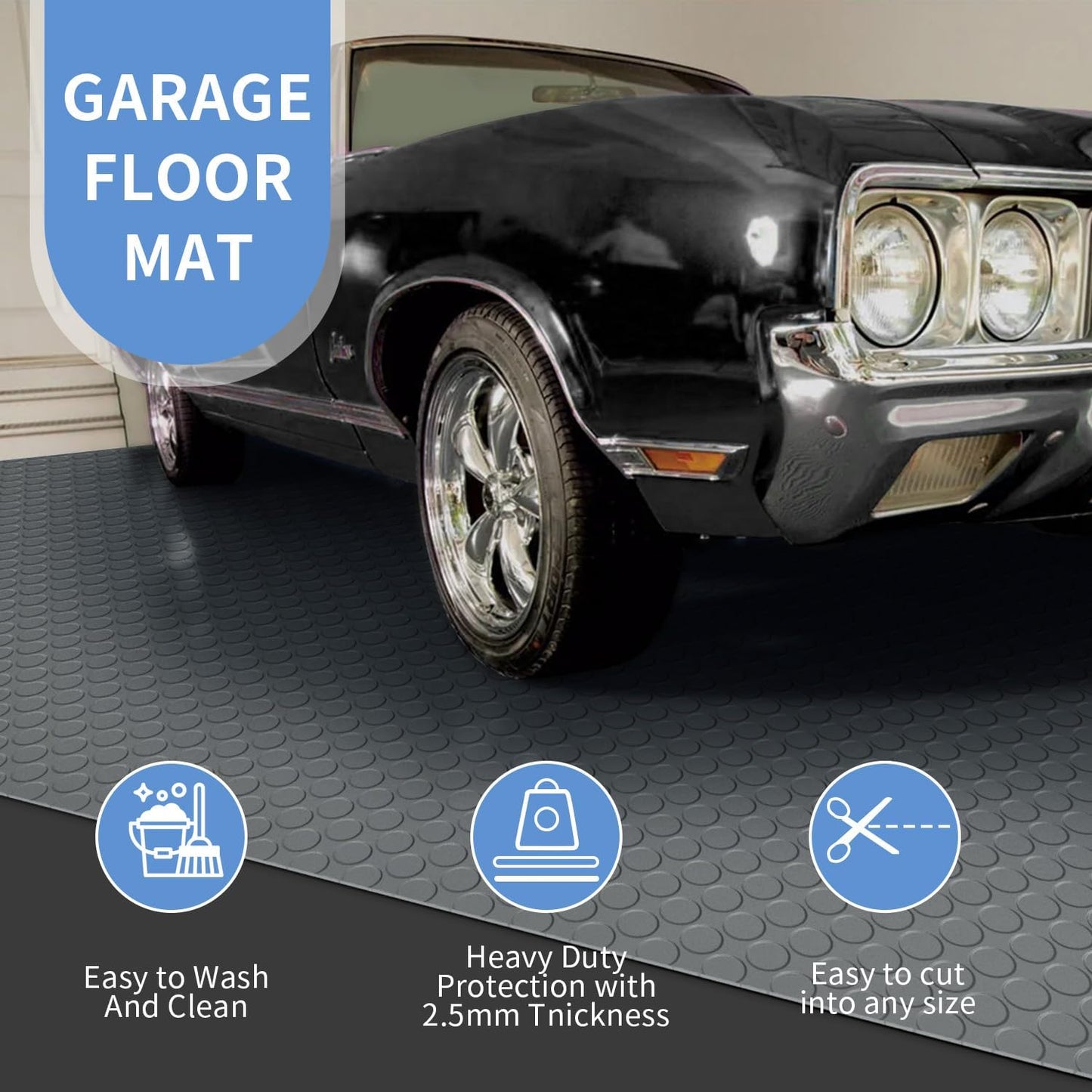 Premium Garage Floor Mat, Commercial Grade Heavy Duty Parking Mat for Garage Floor, Golf Cart Parking, Water/Stain Resistant Floor Runner (Grey Coin, 4 x 6.5 Feet)