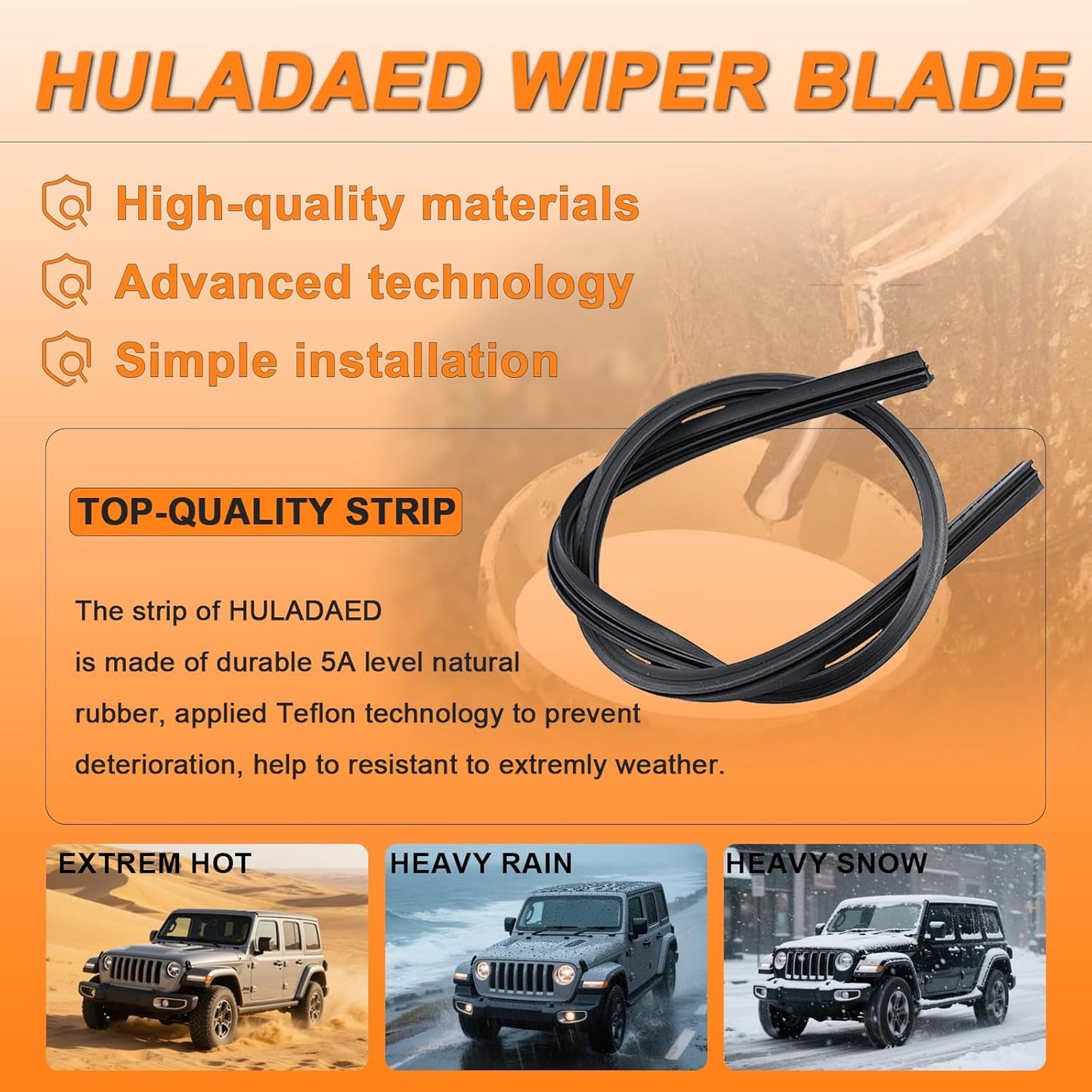 HULADAED® 24'' 21'' 13'' Windshield Wipers Replacement for Volkswagen Tiguan 2017-2007,Silicone Front Rear Wiper blades for MY Car-All Weather & Quiet(3 PACK)