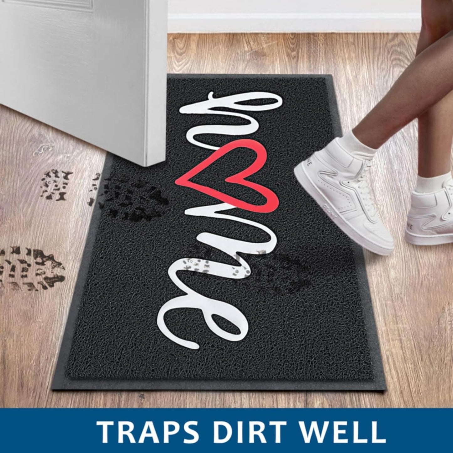 EARTHALL Door Mat 2-Pack Outside Inside Home Doormat 30"x17.5" Durable Floor Mat Non Slip Rug Ultra Absorb Mud Easy Clean Front Doormat for Garage, Entryway, Patio, High Traffic Areas, Black