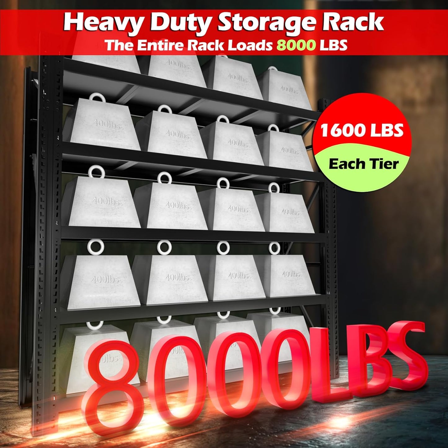 Garage Shelving Heavy Duty - 78.7" W Extra Large Metal Shelving Units and Storage for 8000lbs, 5tier Adjustable Basement Storage Industrial Shelves Pallet Racking Organizer（23.6" D *78.7" W * 98.4" H）