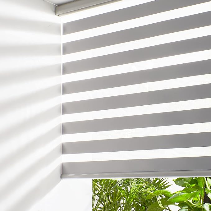 Persilux Cordless Zebra Blinds for Windows (35" W X 72" H, Grey) Free-Stop Dual Layer Roller Windows Shades for Day and Night, Light Filtering Sheer Shades for Home, Easy to Install