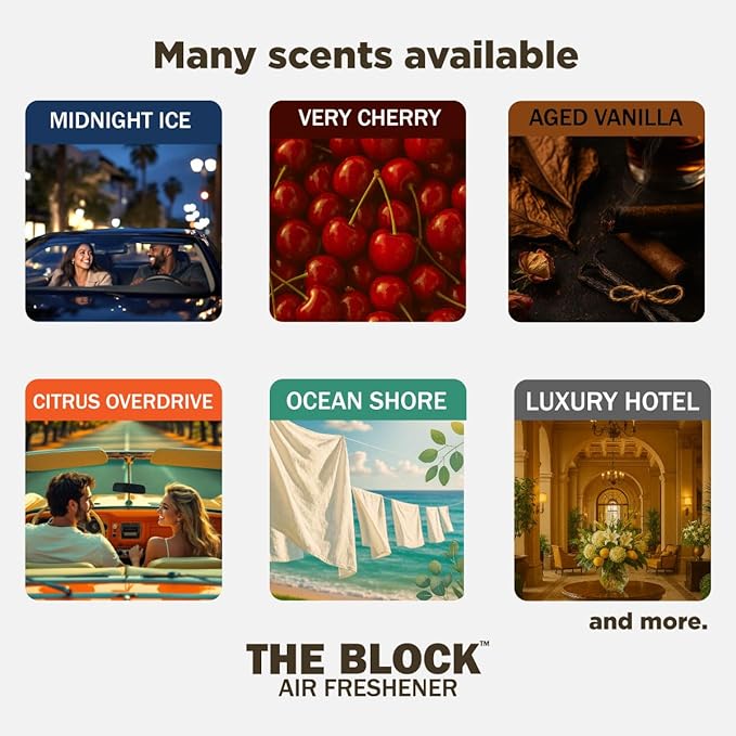 The Block - Wooden Car Air Freshener & Odor Eliminator - Long Lasting 30+ Day Scent - Car & Home Use - Fresh Gift Idea - Made in USA - MIDNIGHT ICE 3-Pack
