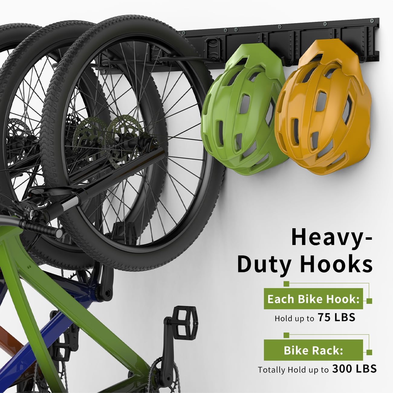 Bike Storage Rack 32Inch for 4 Bikes + 3 Helmets, Up to 300lbs, Heavy Duty Bike Hangers for Garage, Bike Hooks for Garage, Solid Steel Bicycle Storage, Bike Wall Mount, Black