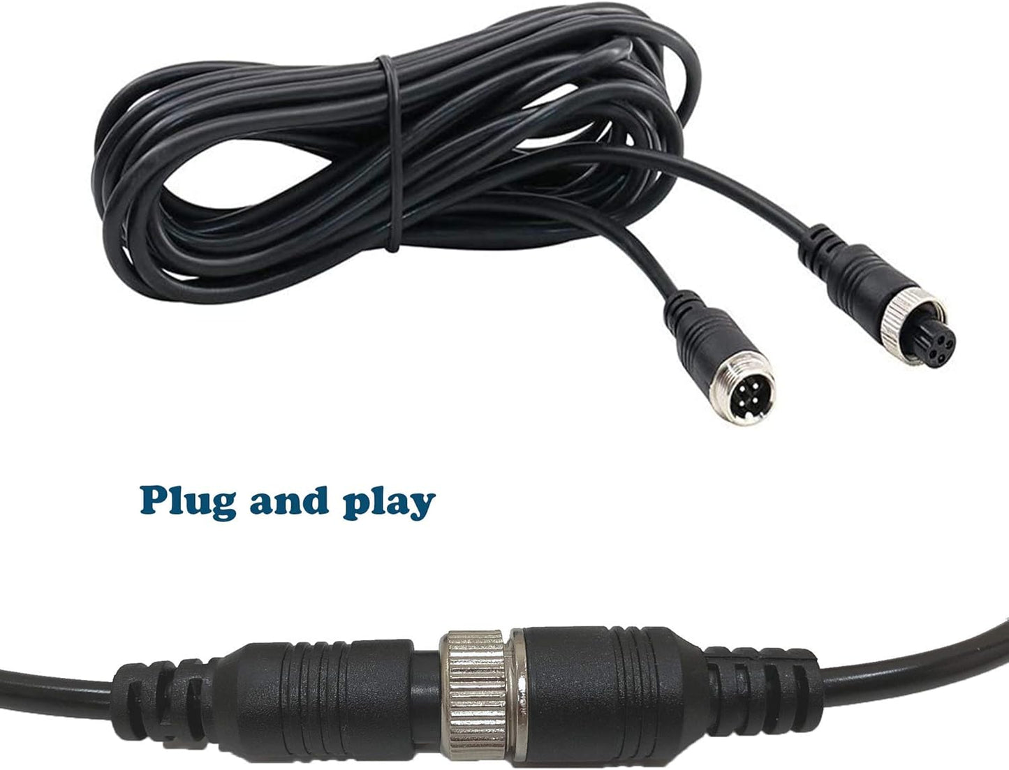 34FT Backup Camera Extension Cable - 4Pin Aviation Video Cable for Car Rear View Camera Systems