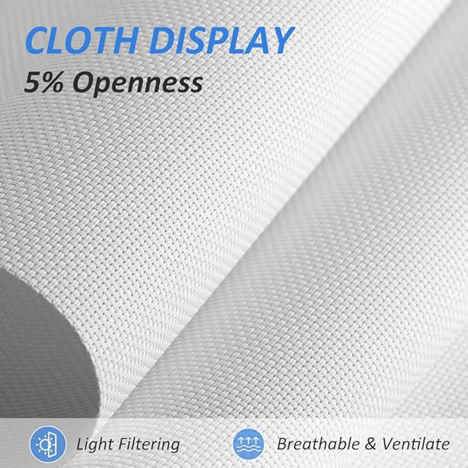 LUCKUP Light Filtering Roller Shades for Windows, Cordless Semi Sheer Solar Blinds with 5% Openness Free-Stop Window Shades for Home & Office, White 34" W x 72" L