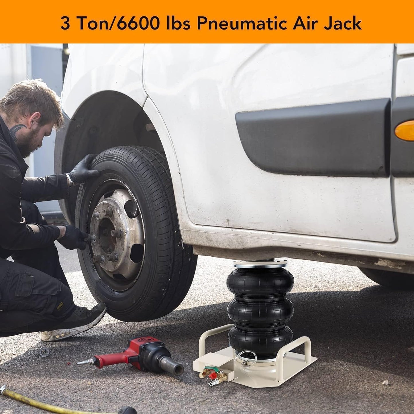 Air Jack,Heavy Duty 3 Ton/6600 lbs Air Bag Jack-3-Ply Pneumatic Lift up to 17.7 inch/450 mm for Cars/SUVs,Portable with Two Handles