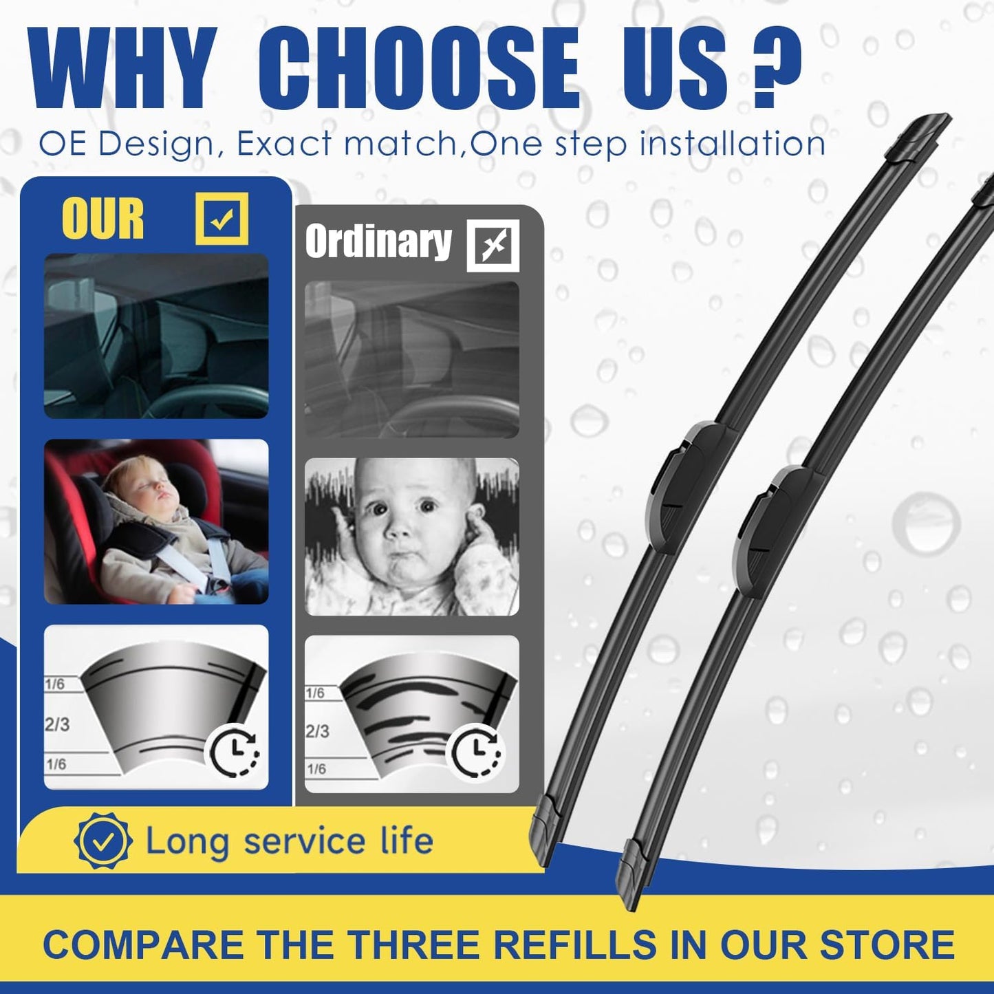 3 wipers Replacement For Mitsubishi Outlander Nissan Murano Infiniti QX50 Acura RDX Windshield Wiper Blades Original Equipment Replacement - 26"+18"+12" (Set of 3)