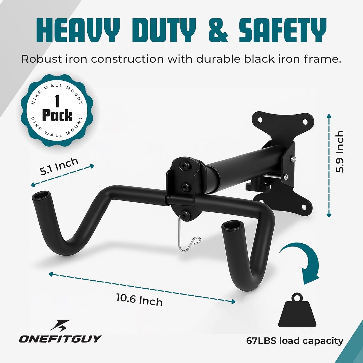 Bike Wall Mount, 1 Pack Bike Hanger, Foldable Bicycle Storage Horizontal Rack, Includes Bike Hook, for Garage, Indoor or Shed with Screws