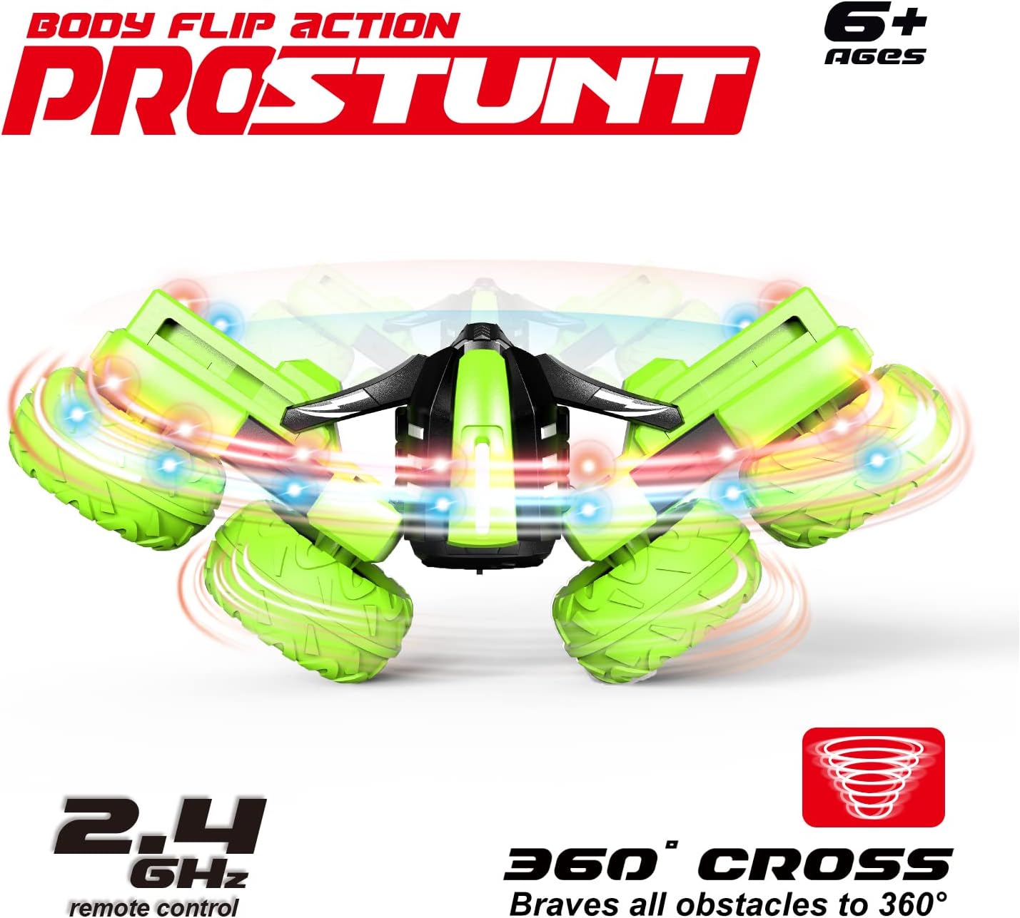Threeking RC Stunt Car Remote Control Cars with Lights Rotating Double-Sided Driving Indoor Outdoor Toys Gifts Presents for 6 7 8 9 10 11 12 Year Old Kids Boys Girls