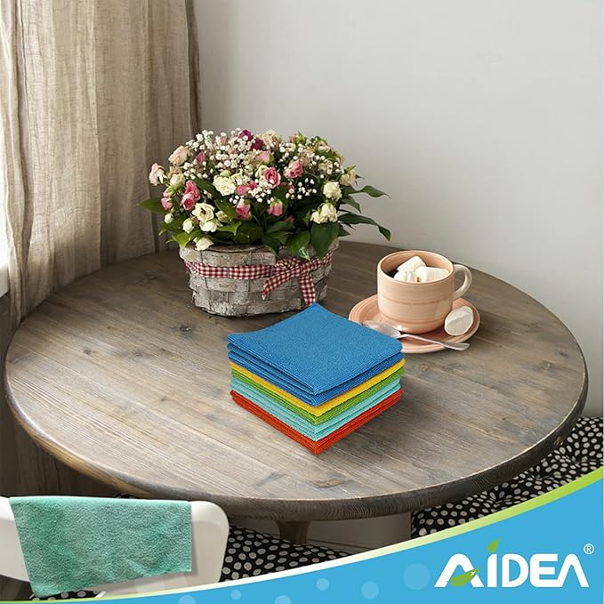AIDEA Microfiber Cleaning Cloth, 10PK, Soft Absorbent Rags, Microfiber Towels for Cars, Kitchen Towels, Dusting Cloth for Home, Window, Cleaning Supplies, 12"×12"