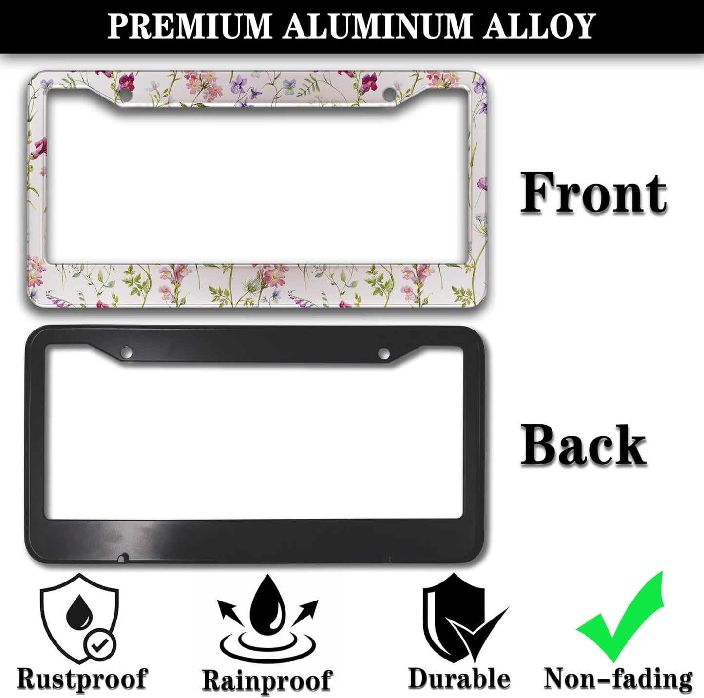 License Plate Cover Multicolor License Plate Frames Folk Flower Hippie Boho Floral Aluminum Metal Car Accessory 2 Pack with Screw Covers Set