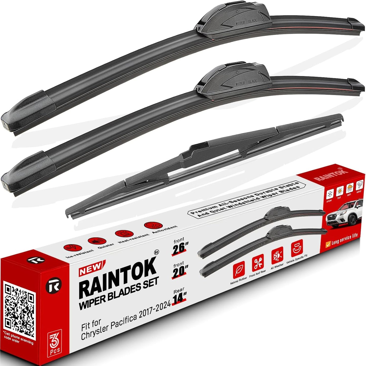 Windshield Wiper Blades Replacement for Chrysler Pacifica 2017 2018 2019 2020-2024 Original Factory Quality Front Rear Wipers Blade Set for My Car - 26" 20" 14" (Pack of 3)